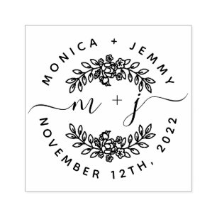 Tampons Encreurs Initiales Feuilles personnalisées simples Mariage