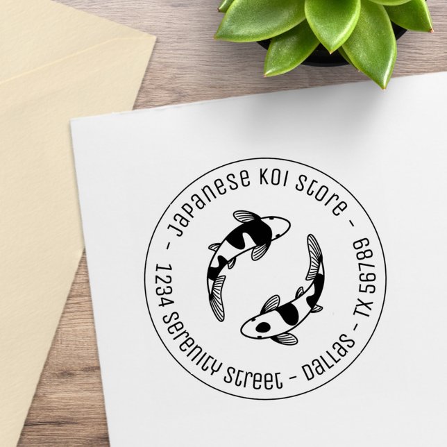 Tampons Encreurs Japonais Koi Fish Business Round Adresse 3 (Créateur téléchargé)