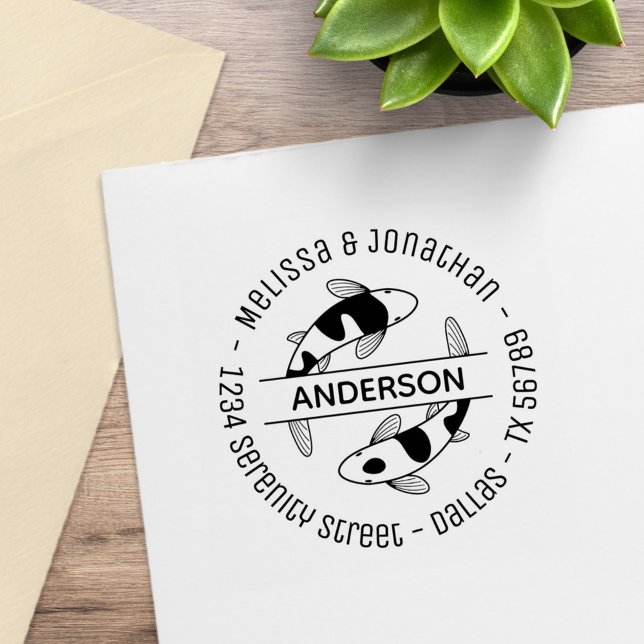 Tampons Encreurs Japonais Koi Fish Couple Adresse de famille (Créateur téléchargé)