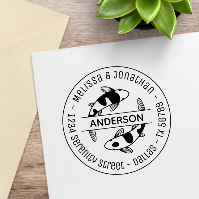 Tampons Encreurs Japonais Koi Fish Couple Adresse de famille 4 (Créateur téléchargé)