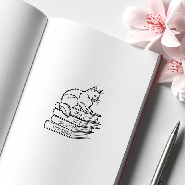 Tampons Encreurs Joli chat de bibliothèque, ex-libris personnalisé  (Créateur téléchargé)