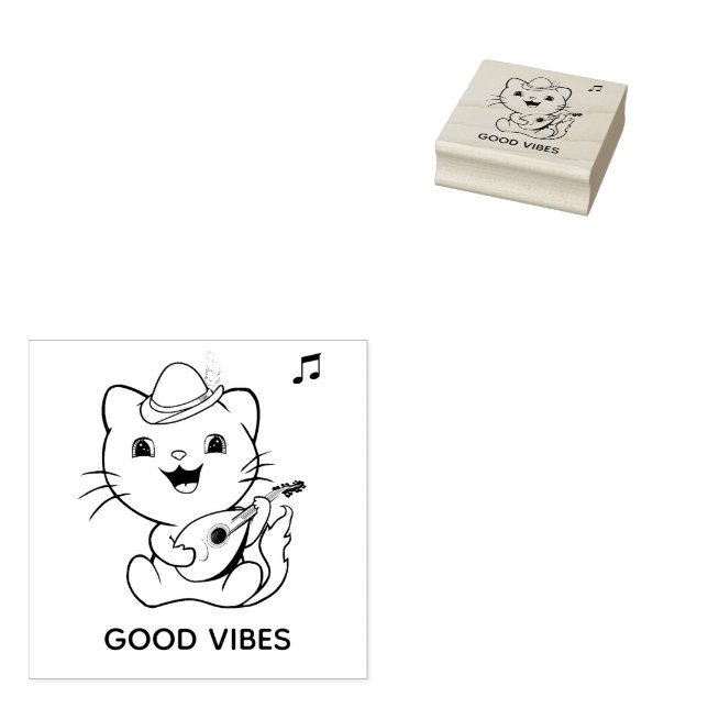 Tampons Encreurs Joli chat tabby musical avec mandoline (Tamponné)