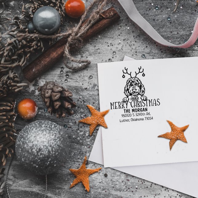 Tampons Encreurs Joli chien Noël Adresse de retour (Créateur téléchargé)