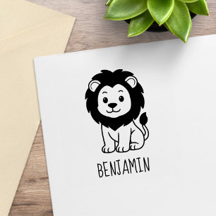 Tampons Encreurs Joli Lion de Dessin Animé Nom Personnalisé