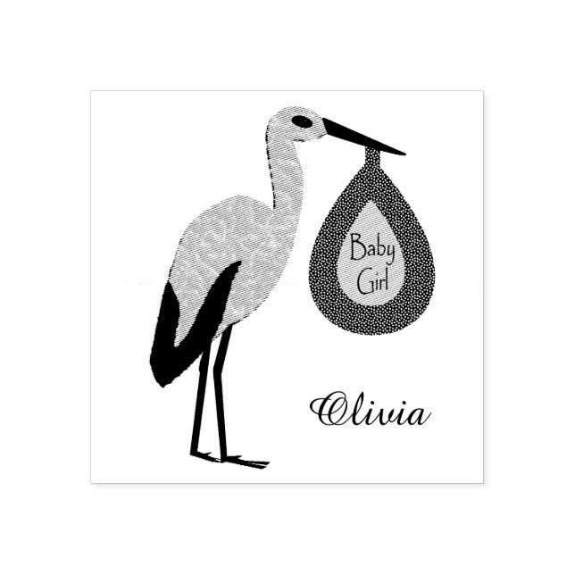 Tampons Encreurs Joli Pretty Rose Baby Girl Stork Custom (Impression)