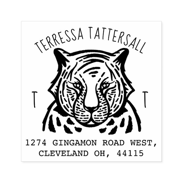 Tampons Encreurs Jote Tiger Animal Monogramme & Nom Adresse de reto (Impression)