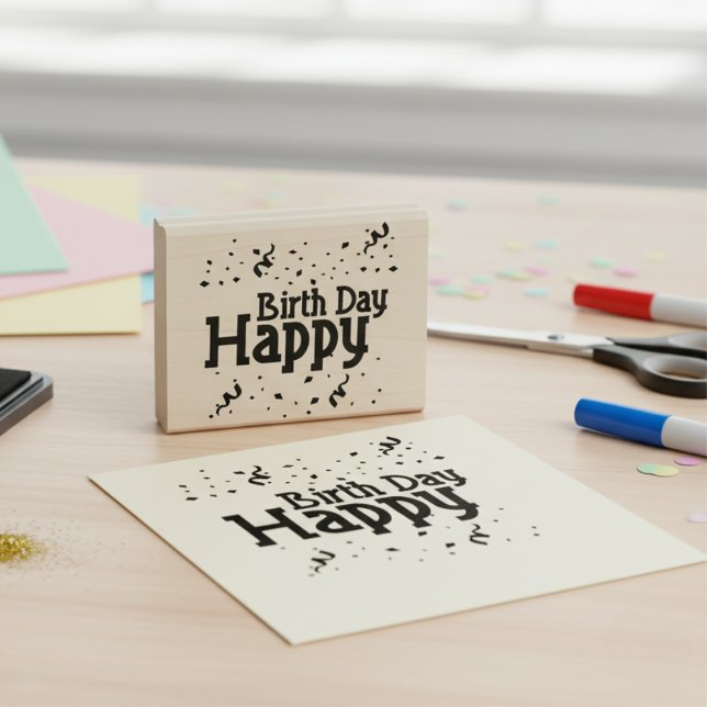Tampons Encreurs Joyeux Anniversaire Confetti Timbre en caoutchouc (Happy Birthday Rubber Stamp)