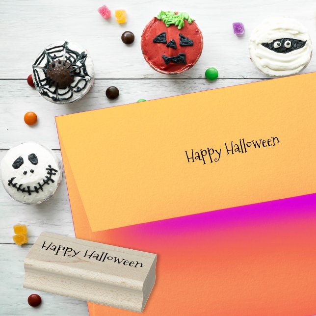 Tampons Encreurs Joyeux Halloween personnalisé avec un script simpl (Custom Simple Happy Halloween Greetings Fun Script Rubber Stamp)