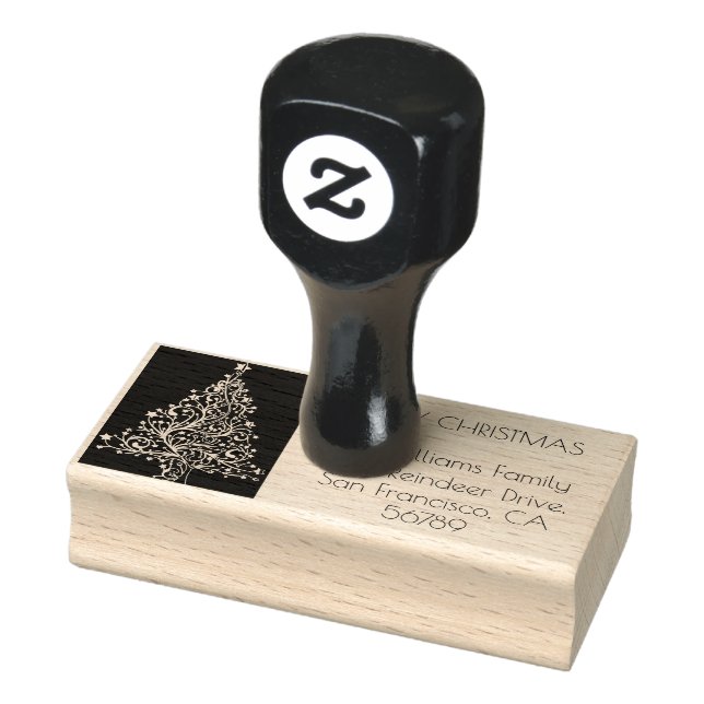 Tampons Encreurs Joyeux Noël Arbre Typographie noir et blanc (Tampon)