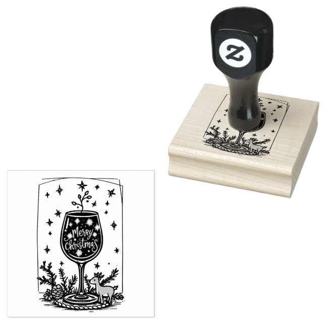 Tampons Encreurs Joyeux Noël dans un verre de vin (Tamponné)