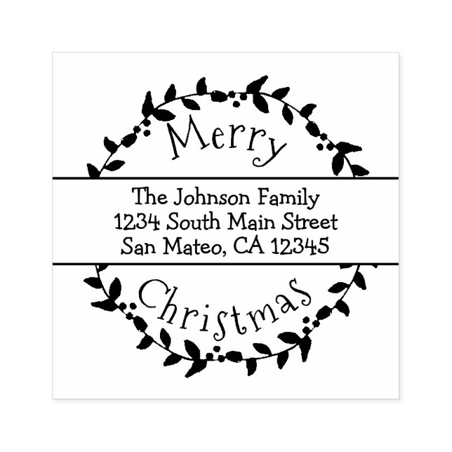 Tampons Encreurs Joyeux Noël Holly Berry Wreath Adresse de retour (Impression)