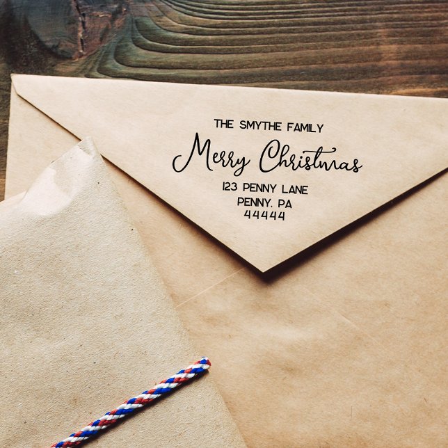 Tampons Encreurs Joyeux Noël manuscrit Script Timbre en caoutchouc (Script Merry Christmas Family Name Rubber Stamp
)