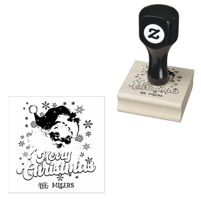 Tampons Encreurs Joyeux Noël Retro Typographie Père Noël Pink Casqu (Tamponné)