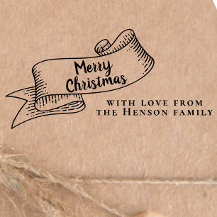 Tampons Encreurs Joyeux Noël Ruban Rustique Famille salutation