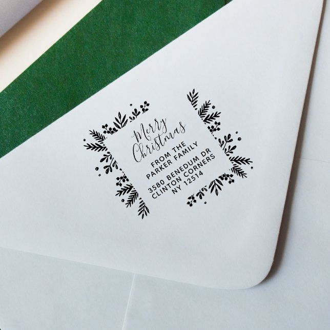 Tampons Encreurs Joyeux Noël Script & Verdure Adresse de retour (Rubber Stamp Mock-up)