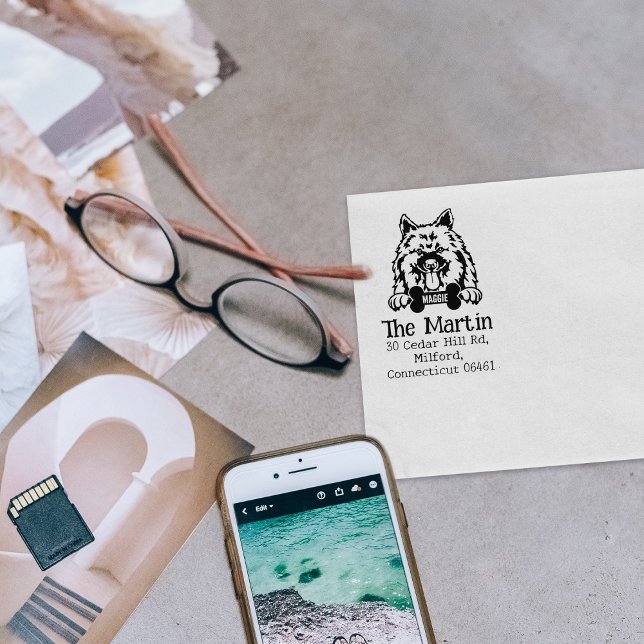 Tampons Encreurs Keeshond Chien, Adresse de retour, (Créateur téléchargé)