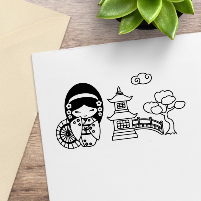 Tampons Encreurs La fille Geisha, parapluie japonaise, dans le scan (Créateur téléchargé)