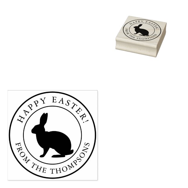 Tampons Encreurs Lapin dans un cercle Joyeuses Pâques avec nom (Tamponné)