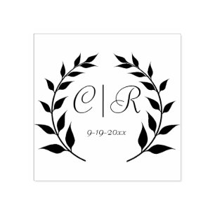 Tampons Encreurs Laurel Wreath avec Monogramme et Mariage Date