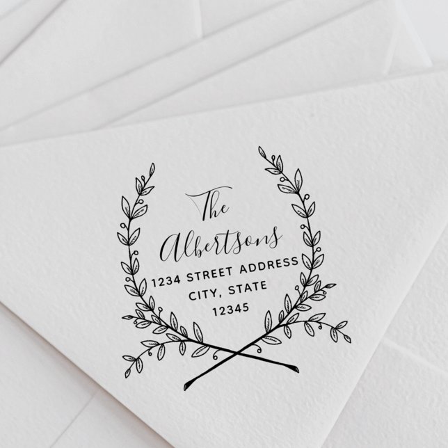 Tampons Encreurs Laurel Wreath Calligraphie Nom Adresse de retour (Créateur téléchargé)