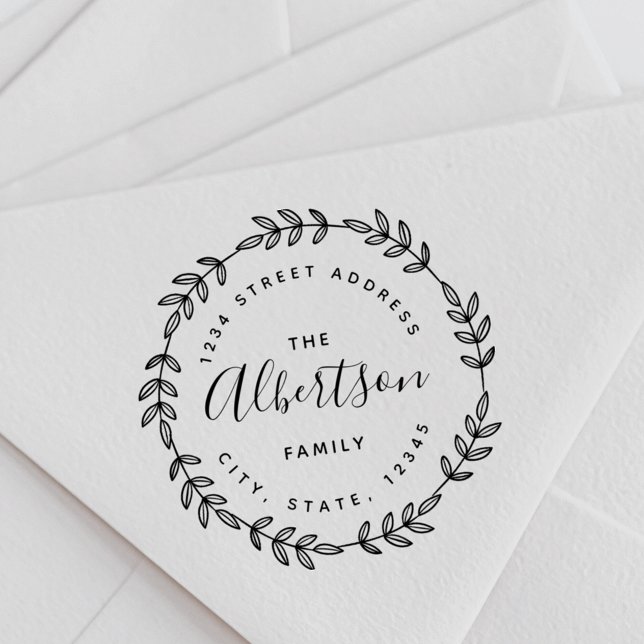 Tampons Encreurs Laurel Wreath Circulaire Nom de famille Adresse de (Créateur téléchargé)