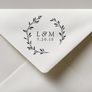 Tampons Encreurs Laurel Wreath Monogramme Mariage Enregistrer la da