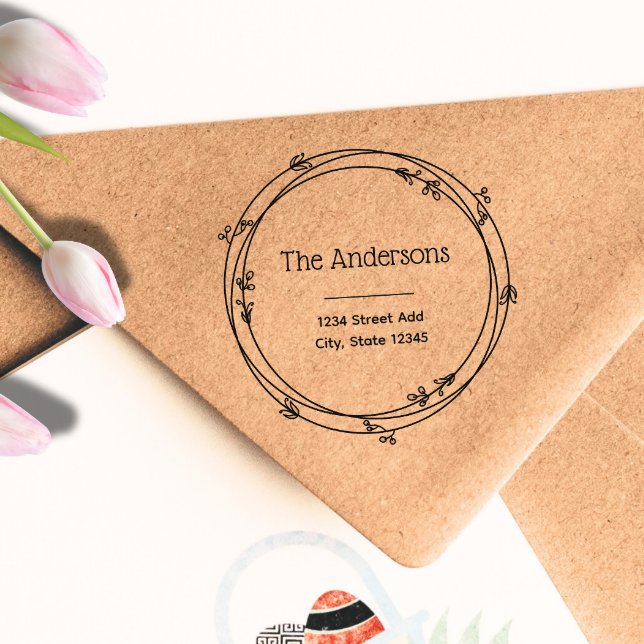 Tampons Encreurs Laurel Wreath Nom de famille personnalisé Adresse  (Créateur téléchargé)