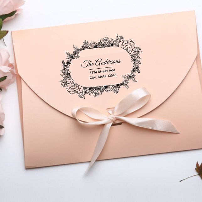 Tampons Encreurs Laurel Wreath Nom de famille personnalisé Adresse  (Créateur téléchargé)