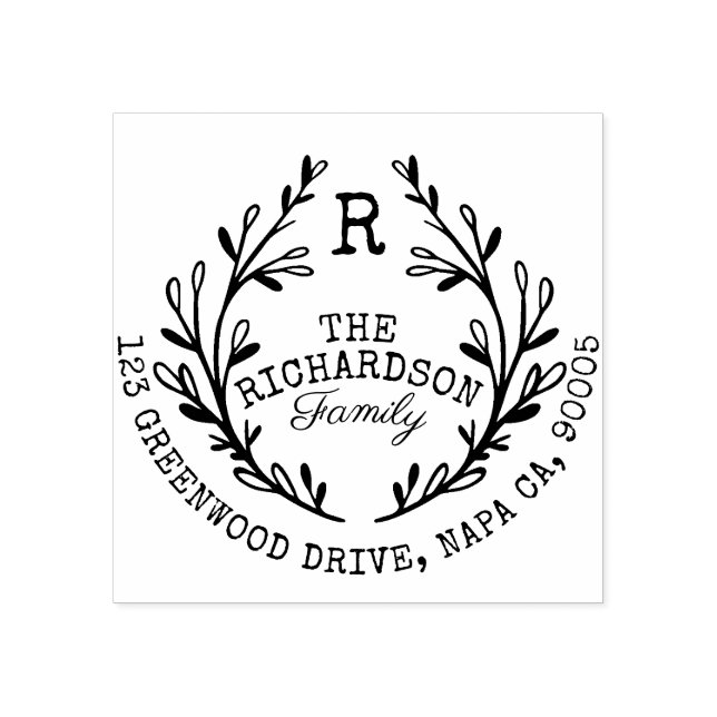 Tampons Encreurs Leafy Laurel Branch Wreath Monogram Adresse de fam (Impression)