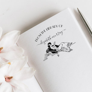 Tampons Encreurs Lecture vintage Femme Élégante Bibliothèque person