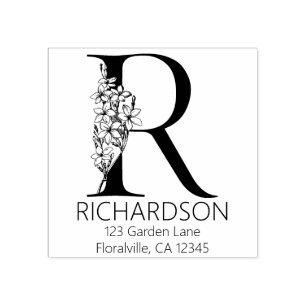 Tampons Encreurs Lettre à la tête florale - R - Adresse de retour