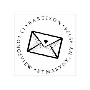 TAMPONS ENCREURS LETTRE ENVELOPPE TATOO ADRESSE DE RETOUR RONDE