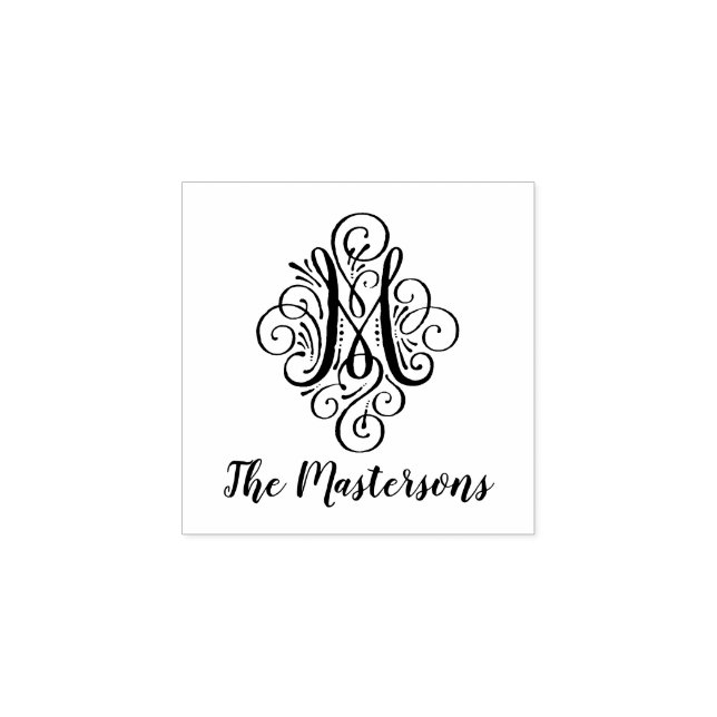 Tampons Encreurs Lettre M Nom du monogramme initial élégant (Impression)