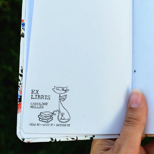 Tampons Encreurs Libris Ex personnalisés, Chat mignon avec livres