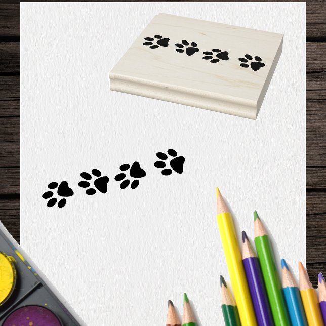 Tampons Encreurs Ligne d'empreintes de patte de chat solides  (Line of solid cat paw prints on craft art rubber stamp.)