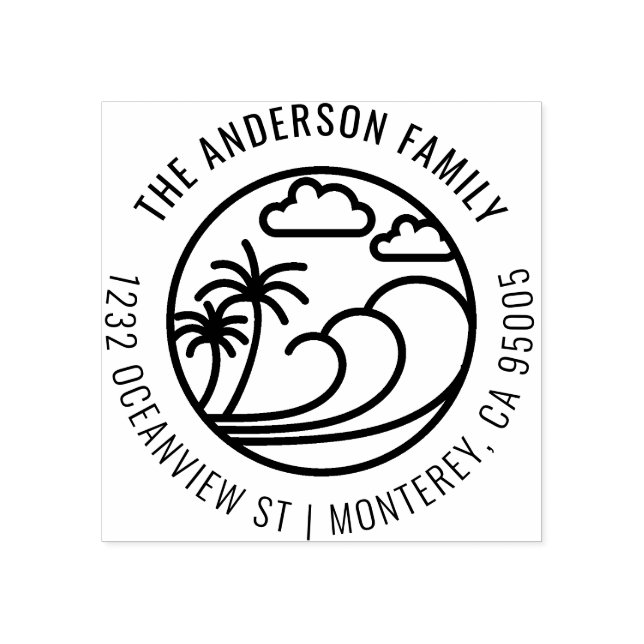 Tampons Encreurs Ligne Dessin Tropical Wave Family Adresse de retou (Impression)