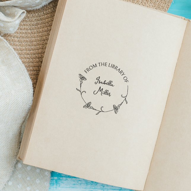 Tampons Encreurs Livre de bibliothèque ronde à fleurs de script sim (Créateur téléchargé)