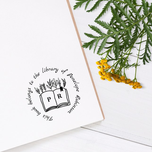 Tampons Encreurs Livre de bibliothèque Script simple Nom personnali (Créateur téléchargé)