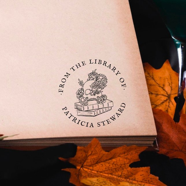 Tampons Encreurs Livre De La Bibliothèque Crâne Fleur Gothique (Créateur téléchargé)