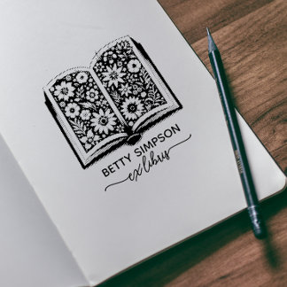 Tampons Encreurs Livre vintage et fleurs Timbre ex libris personnal