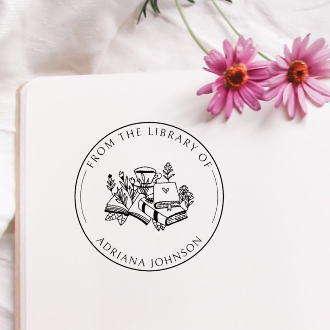 Tampons Encreurs Livres Et Fleurs De Café De La Bibliothèque De (Créateur téléchargé)
