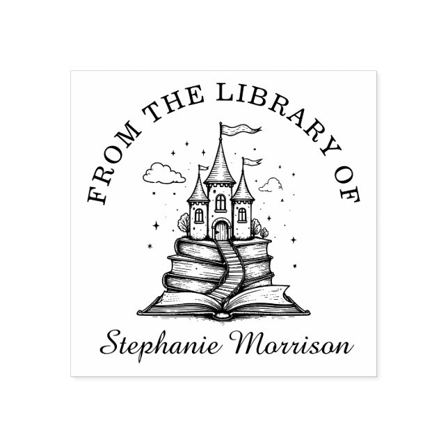 Tampons Encreurs Livres Stack Fairy Castle Nom Timbre Ex Librairie (Impression)