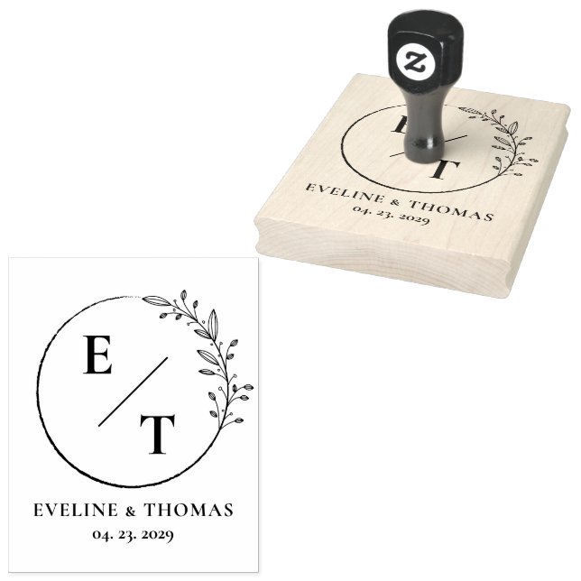 Tampons Encreurs Logo du monogramme du mariage botanique à couronne (Tamponné)