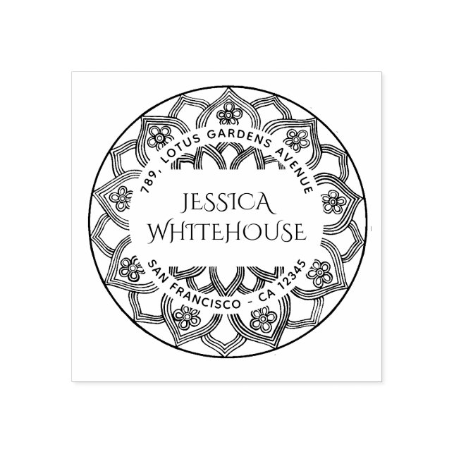 Tampons Encreurs Lotus Mandala Floral Nom Adresse de retour (Impression)