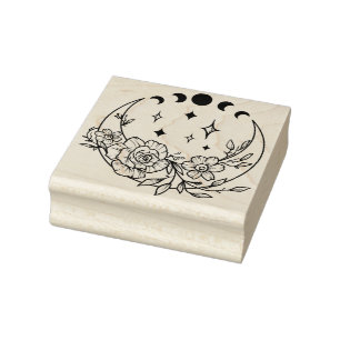 Tampons Encreurs Lune Crescent Fleurie Avec Phases Lune