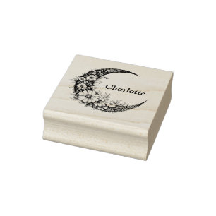 Tampons Encreurs Lune et fleurs Art avec nom personnalisable