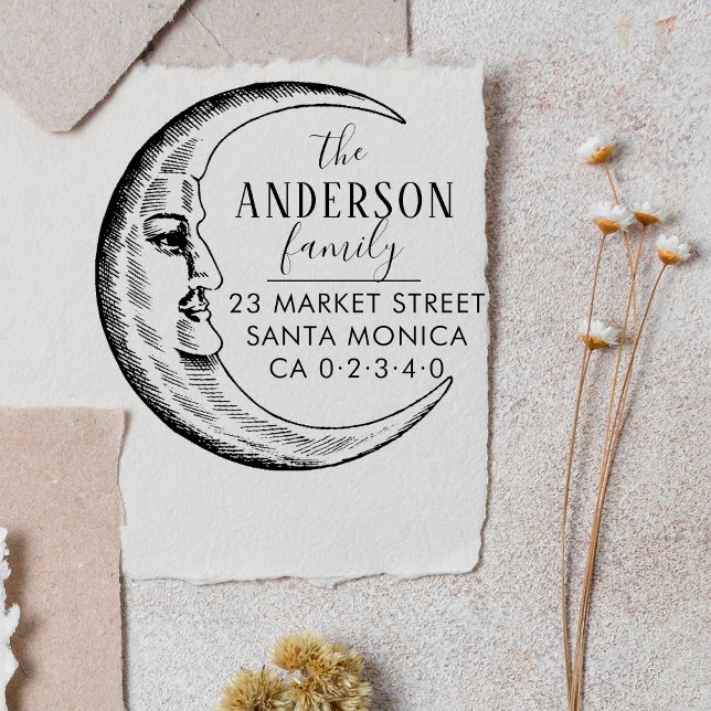 Tampons Encreurs Lune Tirée À La Main Nom De Famille Personnalisé A (Créateur téléchargé)