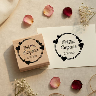 Tampons Encreurs M&Mme Noms et Date de Mariage Timbre Romantique