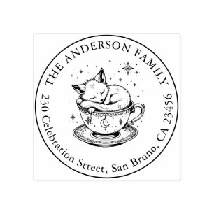 Tampons Encreurs Magic Baby Fox Snoozing in Tea Cup Nom Adresse