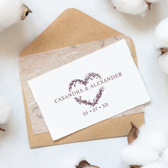 Tampons Encreurs Mariage Boho Fleurs sauvages Branches de coeur Feu (Créateur téléchargé)